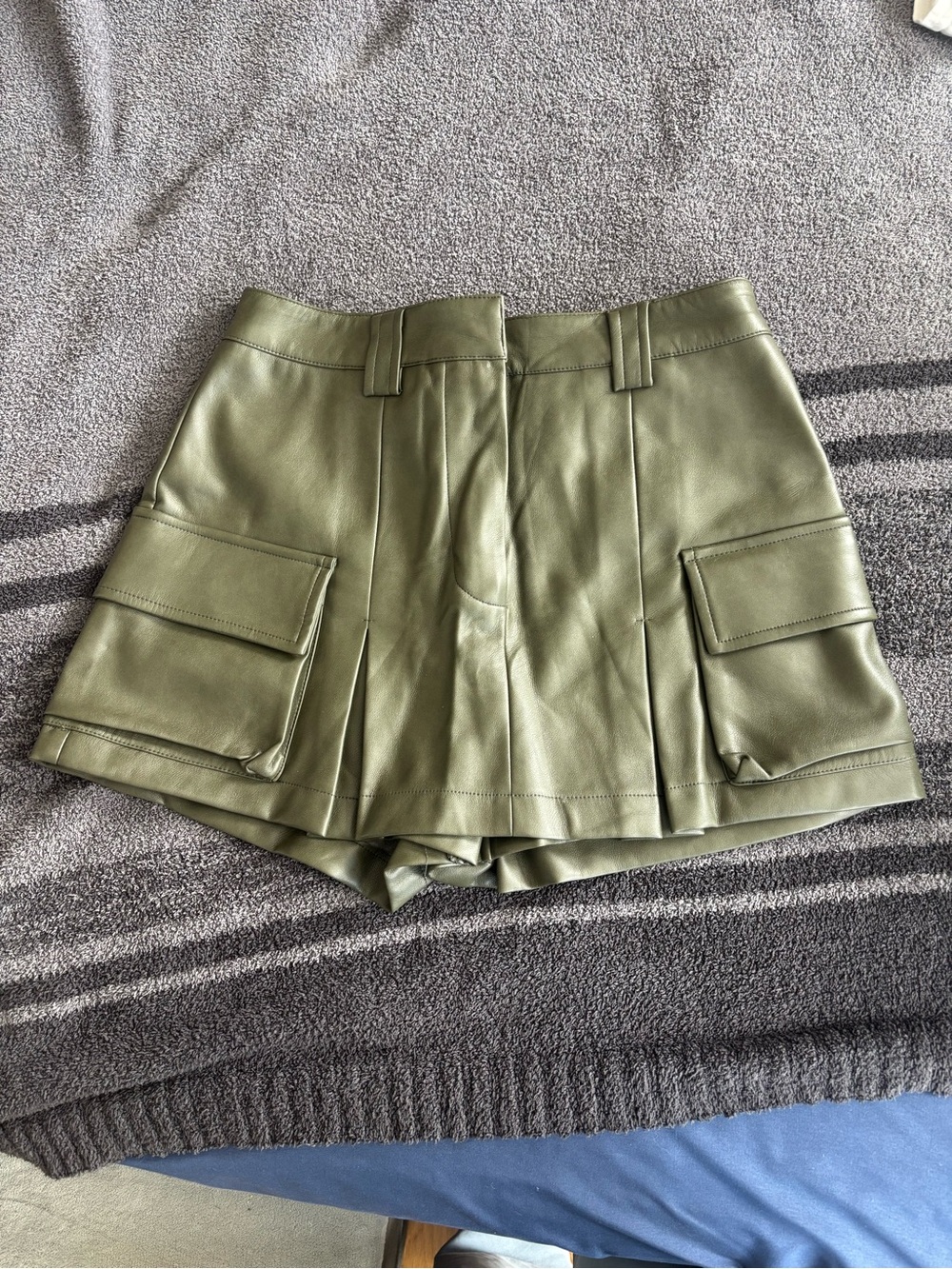 Avec Les Filles Olive Faux Leather Cargo Shorts